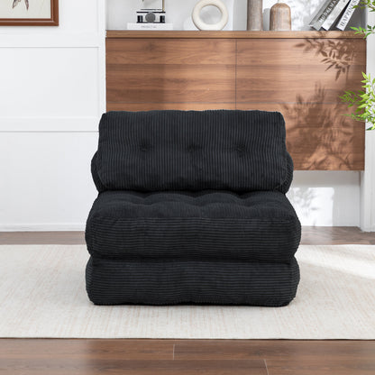 Folding Sofa Bed, Convertible Sleeper Chair with Pillow Foldable Mattress with Back Support, Portable Fold Out Chair Bed Comfy Floor Sofa Lounge for Living Room Bedroom, Black , Single