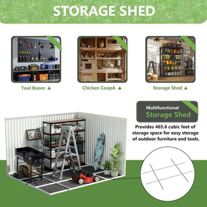 10x8 FT Metal Garden Shed with Metal Frame Hinge door design White Storage sheds Backyard Patio use