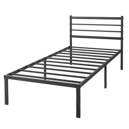 Twin Metal  Bed Frame with Headboard, 440 LBS Heavy Duty Steel Slat Support, No Box Spring Needed, 12.28" Under Bed Storage, Noise-Free & Easy Assembly, Black