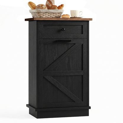 Tilt Out Trash Can Cabinet, 10-Gallon Farmhouse Hidden Garbage Cabinet with Drawer, Dog Proof Wooden Trash Storage Cabinet for Kitchen, Laundry, Living Room, Office