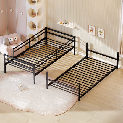 Heavy Duty Metal Twin Over Twin Bunk Bed, Convertible to 2 Separated Twin Beds, Noise-Free Steel Frame with Rubber Anti-Slip Ladder & 11.3" Guardrails, 400/485 LBS Weight Capacity, Black