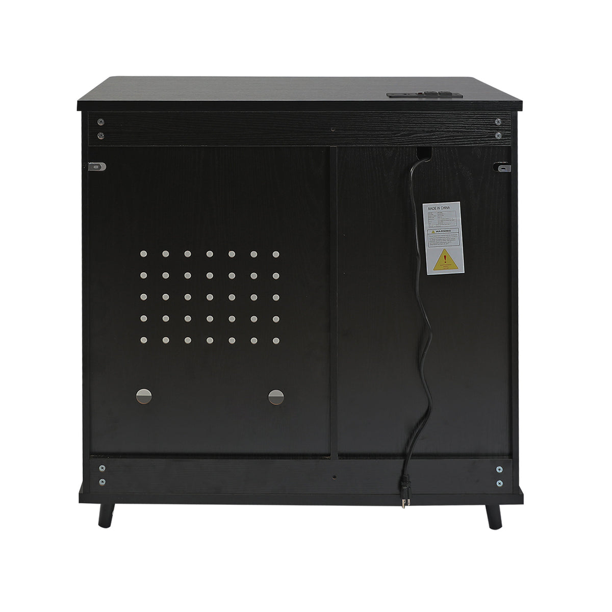 Fluted Coffee Bar Cabinet with Mini Fridge Space & Charging Station, Home Bar Cabinet with Hidden Trash Can Storage & Drawer for Kitchen, Dining Room or Living Room,Black