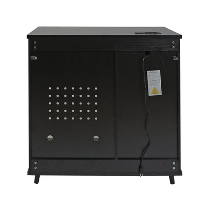 Fluted Coffee Bar Cabinet with Mini Fridge Space & Charging Station, Home Bar Cabinet with Hidden Trash Can Storage & Drawer for Kitchen, Dining Room or Living Room,Black