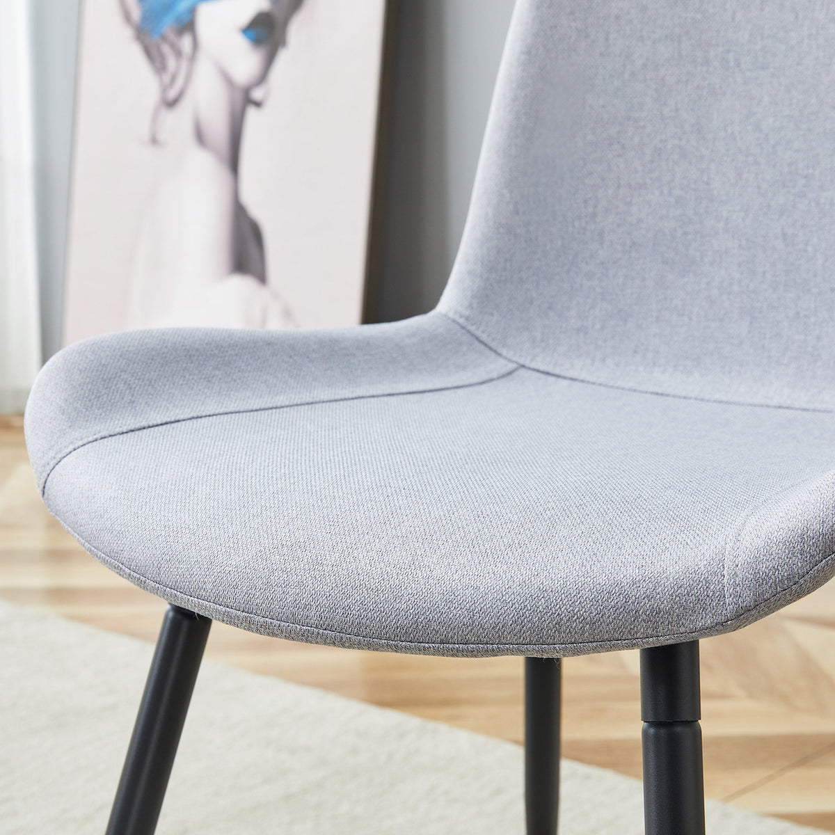 Comfortable Linen-Cotton Dining Chair Set - Four Pieces in Light Gray.Integrated Seat and Backrest, Linen-Cotton Material
