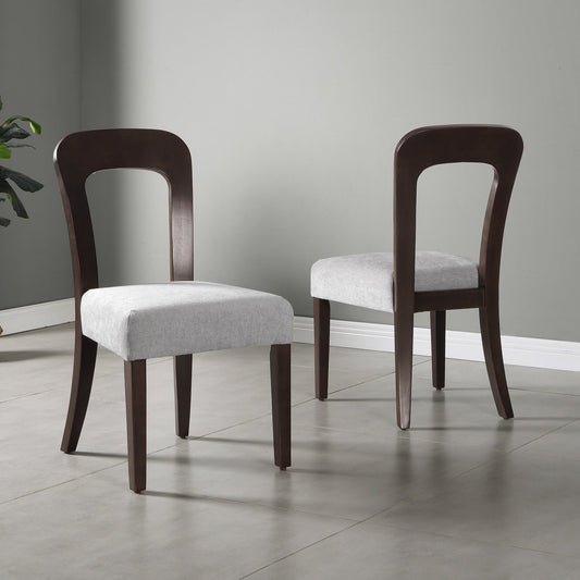 Modern Upholstered Dining Chairs Set of 2 with Gray Fabric Seating and Dark Brown Solid Rubber Wood Legs, 330 LBS Weight Capacity