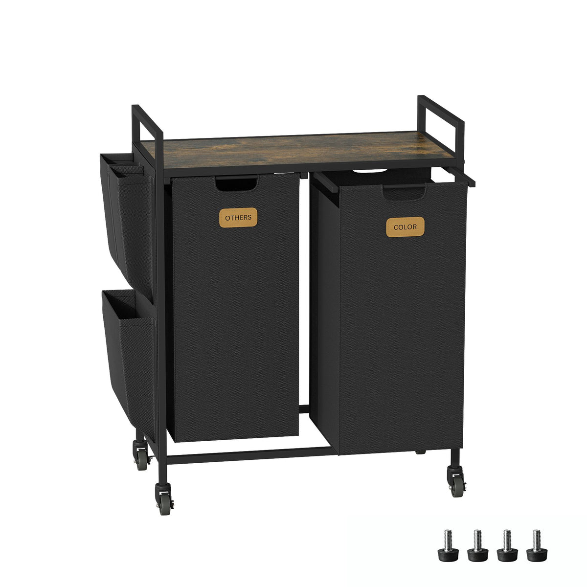 2 Section Laundry Hamper, Laundry Sorter with Wheels, Laundry Basket Organizer with Shelf & 2 Pull-Out Removable Bags, Dirty Clothes Hamper Organizer for Laundry Room Bathroom Dorm ,26.4 gallons(100L)