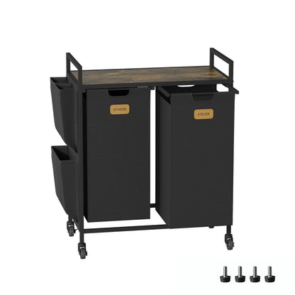 2 Section Laundry Hamper, Laundry Sorter with Wheels, Laundry Basket Organizer with Shelf & 2 Pull-Out Removable Bags, Dirty Clothes Hamper Organizer for Laundry Room Bathroom Dorm ,26.4 gallons(100L)