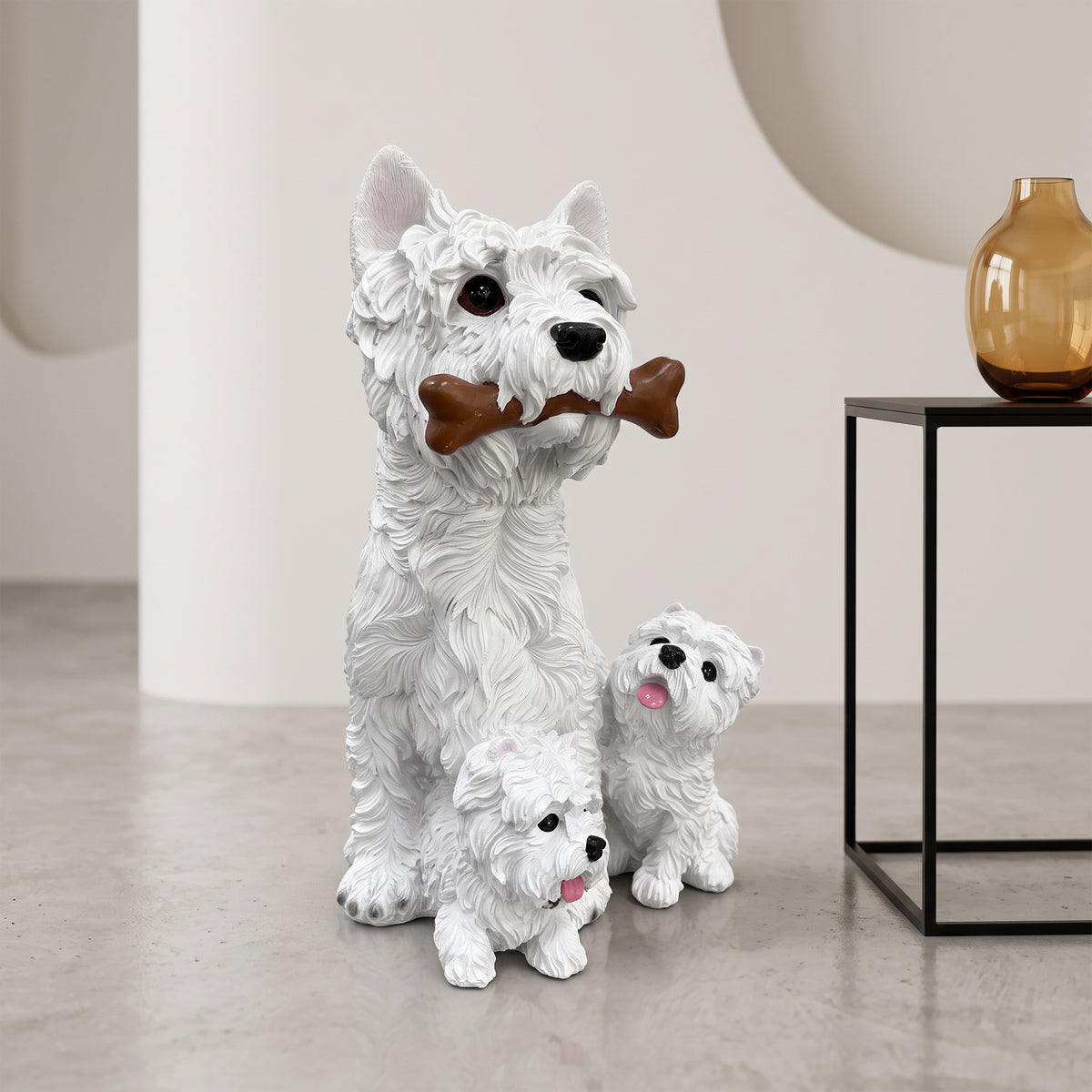 Set of 3 West Highland White Terrier Garden Statues, Resin Lifelike Westie Dog Figurines, Weather Resistant Outdoor Decor Sculpture for Backyard Lawn Patio
