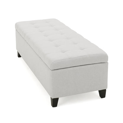 Upholstered Storage Ottoman Bench, Entryway Bench, End of Bed Bench, Ottoman Foot Rest, Light Grey, 300lbs