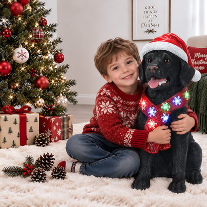 Lighted Christmas Golden Retriever Dog Statue, Santa Hat Puppy Figurine with LED Scarf