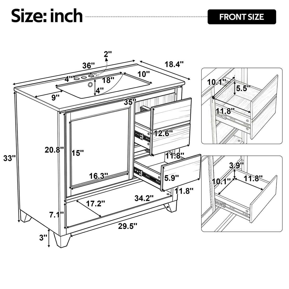 [Video] 36" Bathroom Vanity with Ceramic Sink, Bathroom Cabinet with Drawers, Solid Wood Legs, Soft-close Slides, Single Package, Natural