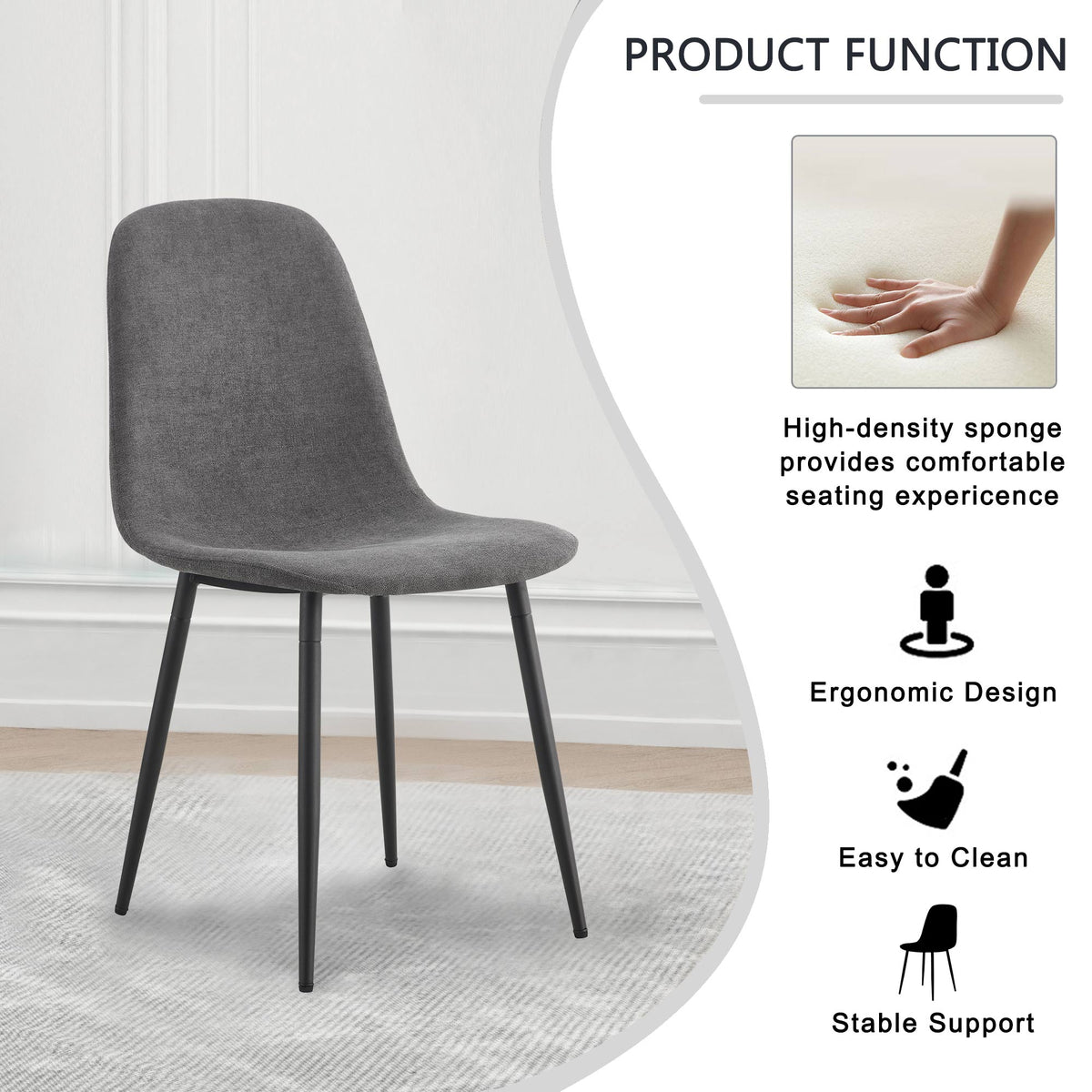Comfortable Linen-Cotton Dining Chair Set - Six Pieces in Dark Gray.Integrated Seat and Backrest,Linen-Cotton Material,Modern Home Matching.W1151124300