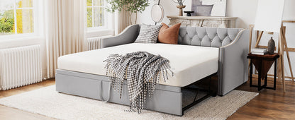 Twin Size Upholstered daybed with Pop Up Trundle, Gray