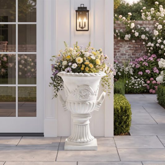 Classical Roman Pedestal Urn Decorative Outdoor Planter-White