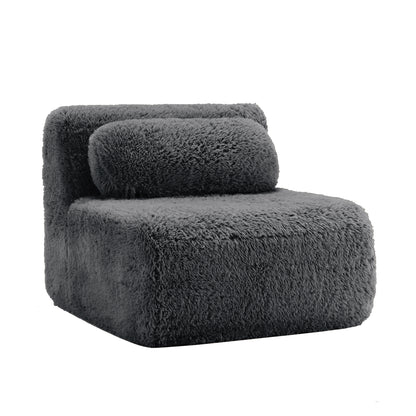 Aviana Armless Sofa W/Pillow Plush Fabric-Dark Grey