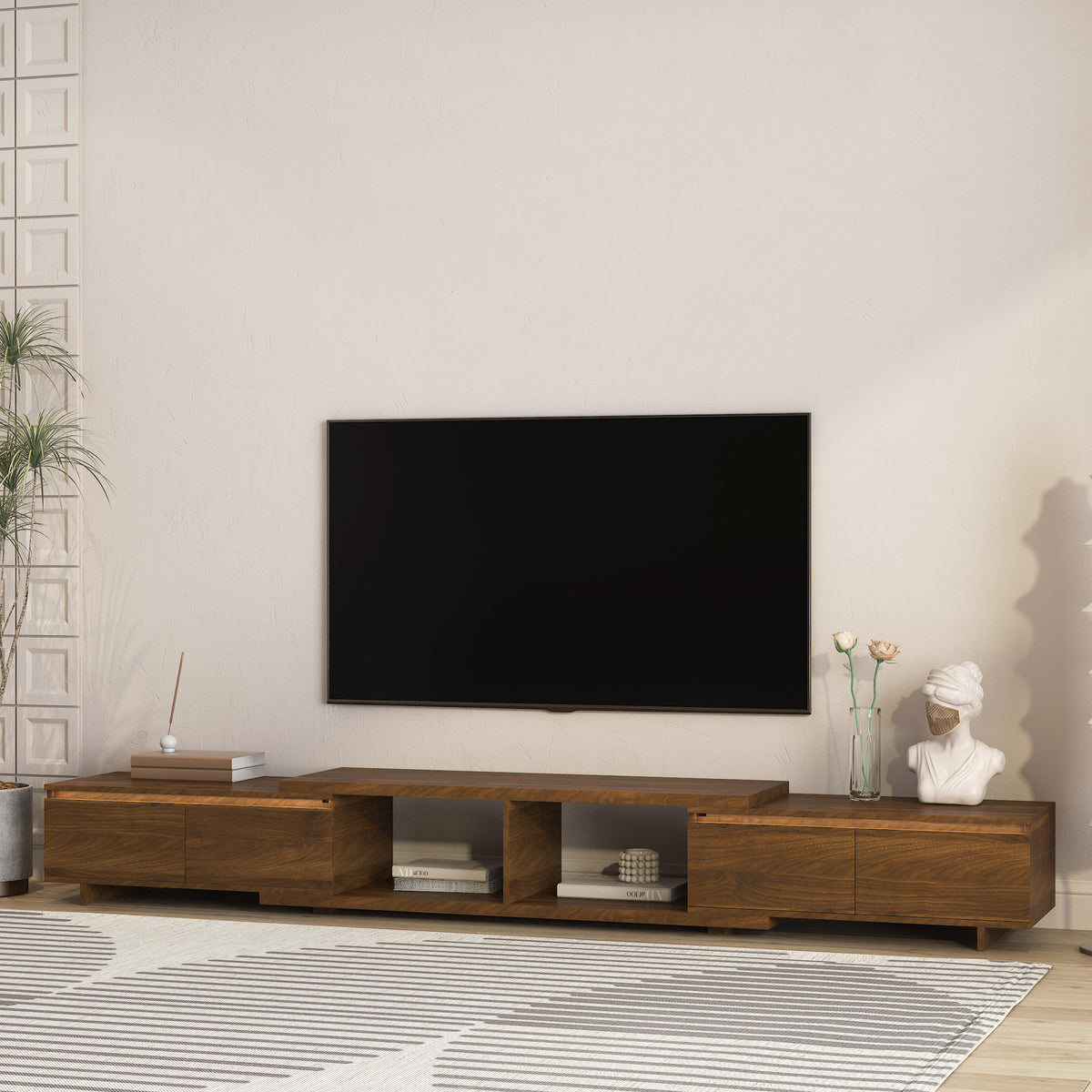 Modern TV Stand with LED Lights , Entertainment Center Wooden TV Stand, TV Stand Desk Media Cabinet with Storage for Living Room Bedroom