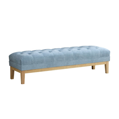 63'' Wide Upholstered Chenille Accent End of Bed Bench Ottoman With Nature-finished Rubberwood Legs, Tufted Footstool with Padded Seat for Window Entryway Living Room Bedroom Dining Hallway, Blue