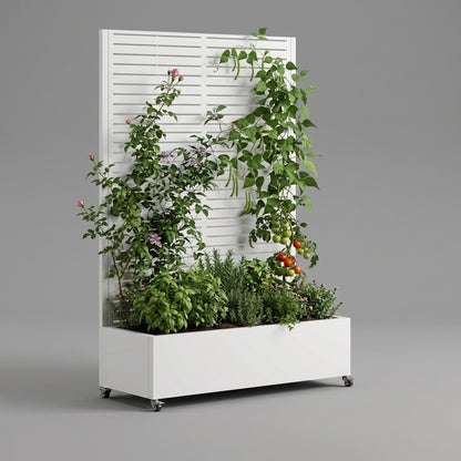 Metal Planter Box with Trellis,  73"x47"x16" Metal Raised Garden Bed with Trellis, Metal Planter Box with Drainage Holes & Lockable Wheels & Privacy Screen for Climbing Plants, Vegetables, Vines
