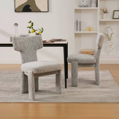 22.05" Wide Modern Upholstered Chenille Dining Chair Set of 2 with Rubberwood Legs, Armless Curved Back Accent Chairs for Living Room Bedroom Restaurant Cafes Dining Room Reception, White/Black