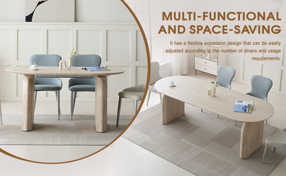 Wood Extendable Dining Table, Modern Oval Kitchen Table with Stylish Dual - Pillar Design, Perfect for Home Dining & Gathering, Multi-functional and Space-saving, Living Room and Dining Room.
