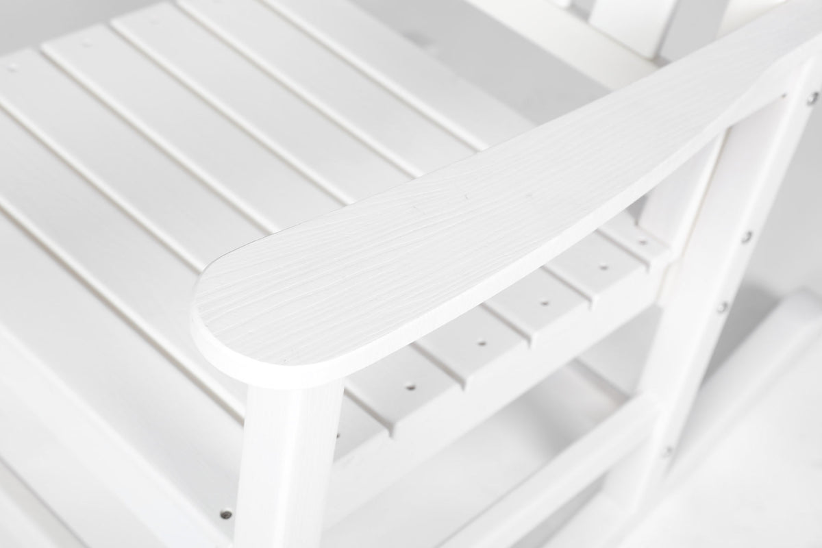 All Weather Rocking Chair Set with Side Table, 3-Piece Rocking Chair Set with Wood-Texture, White(includes 2 Rocking Chairs and 1 Table)