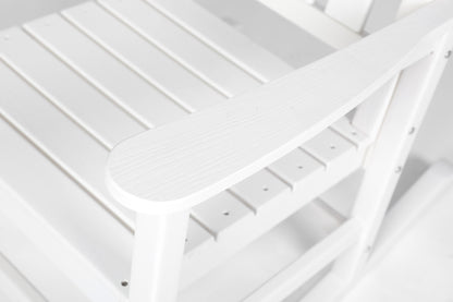 All Weather Rocking Chair Set with Side Table, 3-Piece Rocking Chair Set with Wood-Texture, White(includes 2 Rocking Chairs and 1 Table)