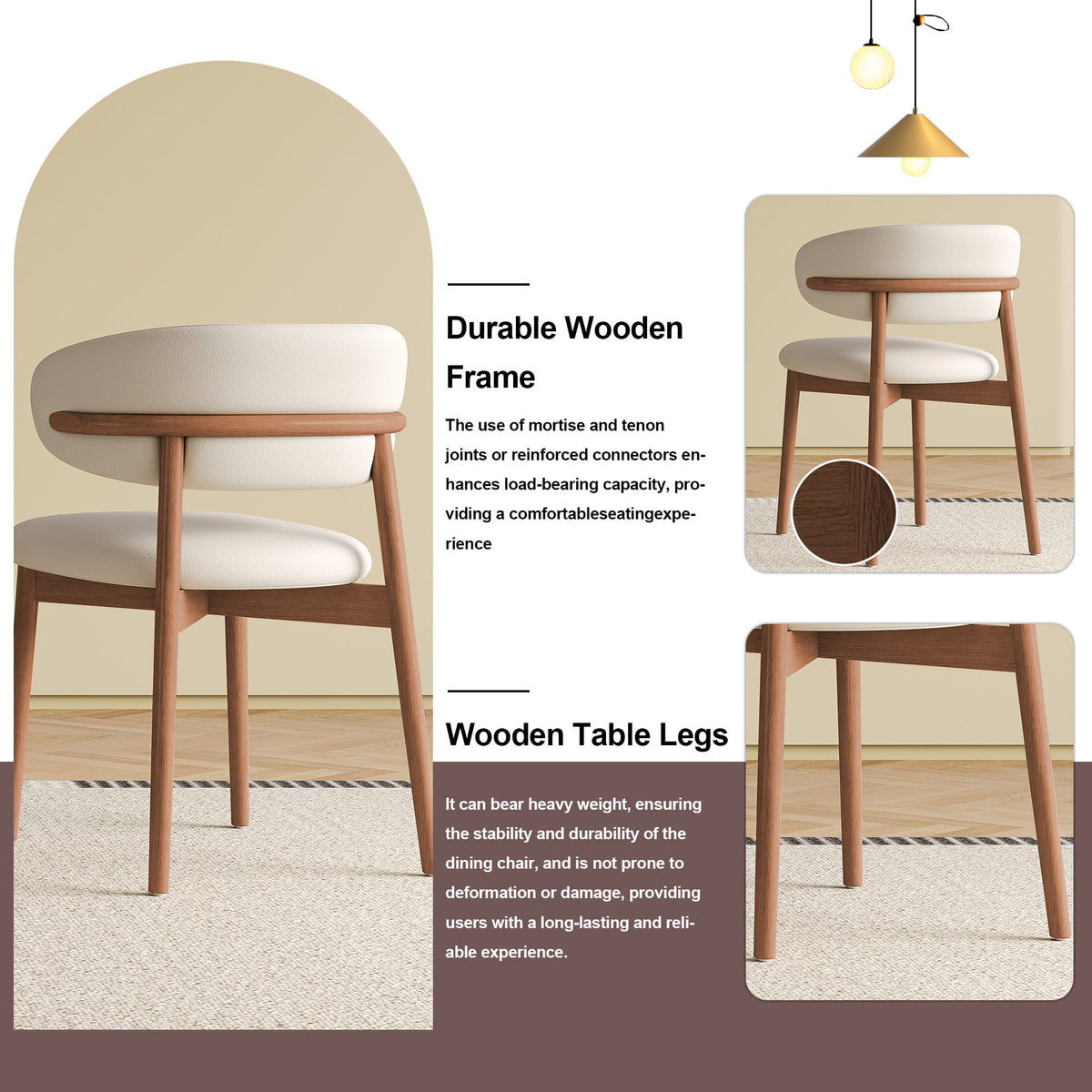 Mid-Century Modern Wooden Feet Dining Chair Set of 2 – White Stylish Chairs for Dining Room, Kitchen, or Living Room, Durable PU & Ash Wood, 20.08 x 20.08 x 30.71 inches