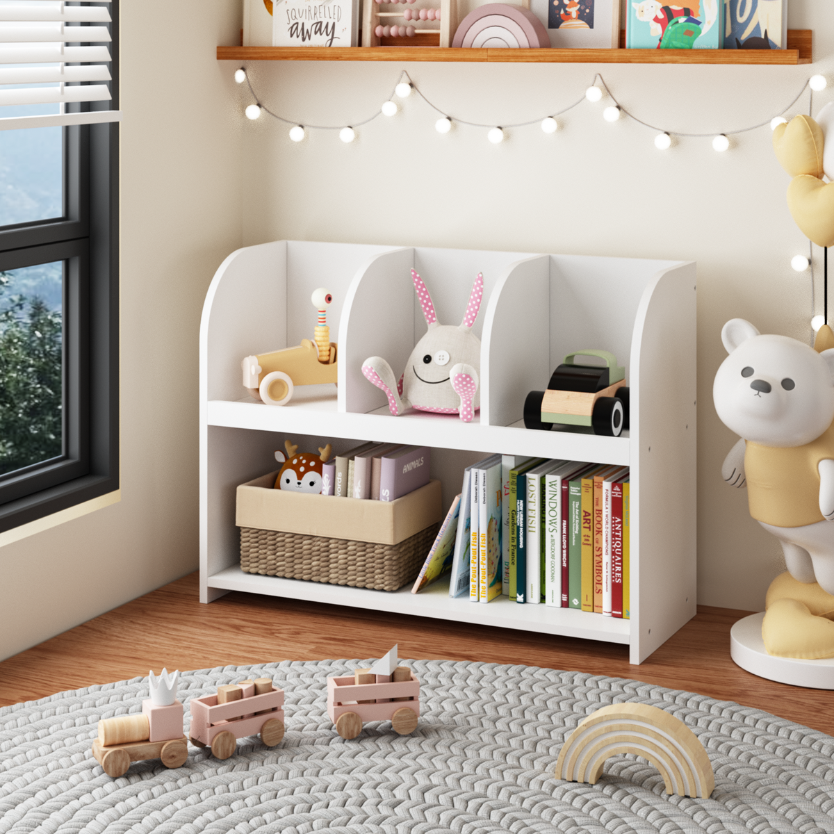 Kids Bookcase with 4 Compartments, Storage Book Shelf, Storage Display, Rack, Toy Organizer for Children's Room