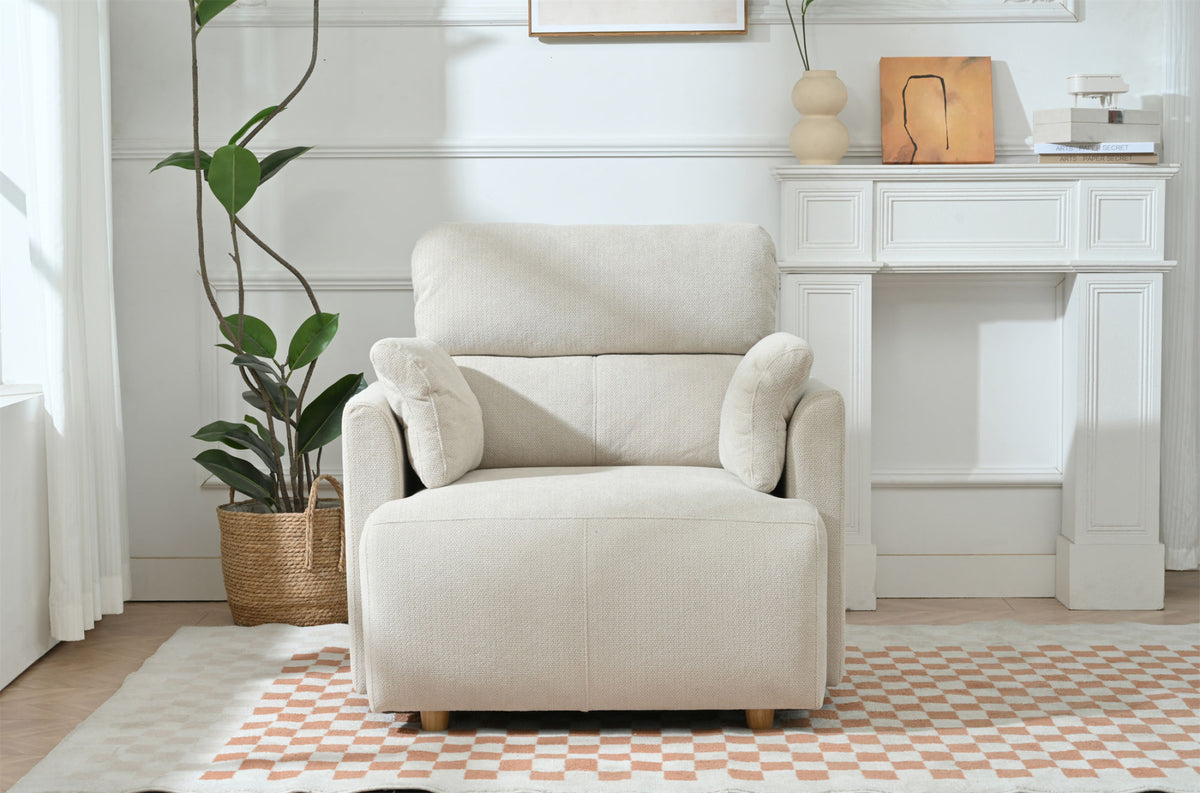 Oversized Chair w/Storage Ottoman, Wide Accent Armchair Chair for Living Room, Modern Lounge Chair, Upholstered Mid-Century Reading Chair, Comfy Living Room Chair, Deep Seat Sofa Couch(Beige Gray)