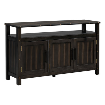 U_STYLED 55.1''Pine Wood Buffet Cabinet With 3-door Storage, Sideboard Cabinet with Dual Storage areas,Coffee Bar With Metal Handles And Exposed Metal Rivets For Dining Room, Kitchen, Living Room