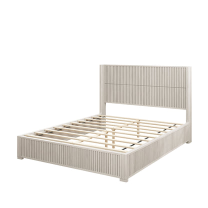 (ETA:9.21-AT:25) Solid Wood Platform Bed Frame with Headboard, No Box Spring Needed, Floor-standing bed, Easy Assembly, Queen Size, Beige