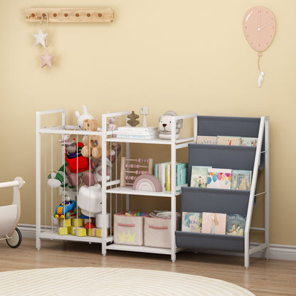 Kids Bookshelf and Toy Storage, 3-in-1 Book Shelf for Kids Rooms, Sling Baby Bookcase with Stuffed Animal Storage, Toddler Montessori Bookshelf for Nursery, Playroom, Kindergarten, Gray