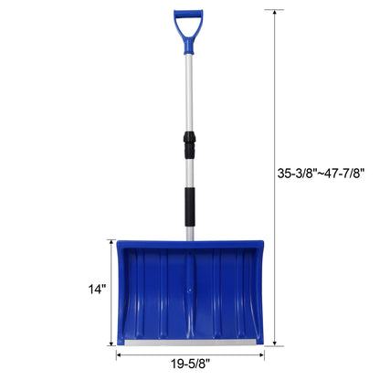 Portable Adjustable Height Snow Shovel with D-Grip Handle, 19' Blade,Snow Shovel for Driveway, Car, Home & Garage, Snow Sand Mud Removal Tool, Blue Color