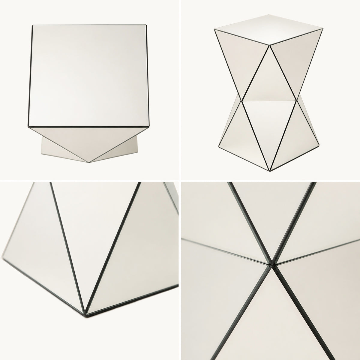 Champagne Mirrored Geometric Side Table, Modern Luxe Accent End Table, Reflective Mirror Decorative Nightstand for Living Room, Bedroom, Sofa Side