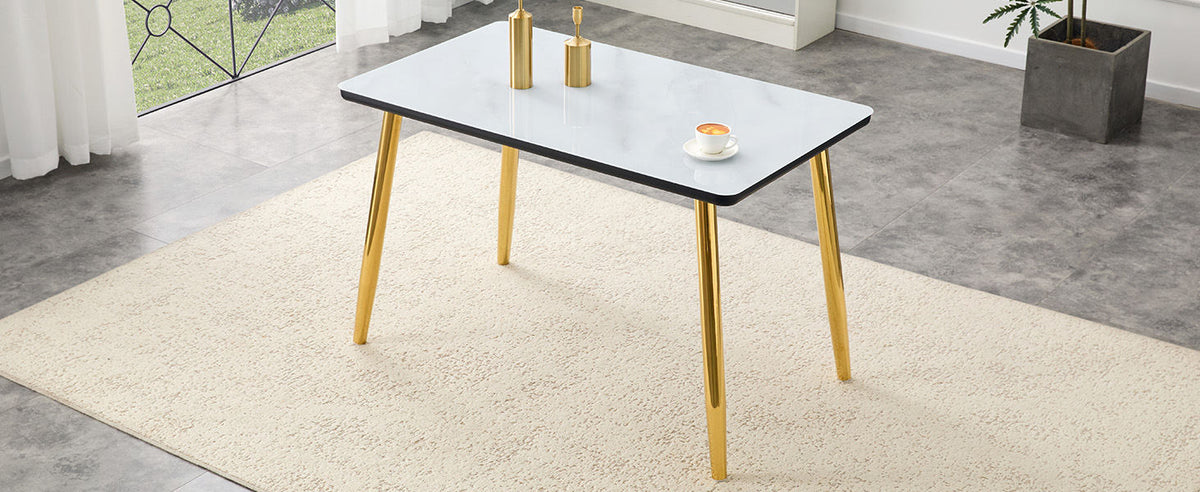 Modern minimalist rectangular dining table, suitable for 4-6 people. Tempered glass countertop+lower MDF board, imitation marble texture – Model W1151S04619