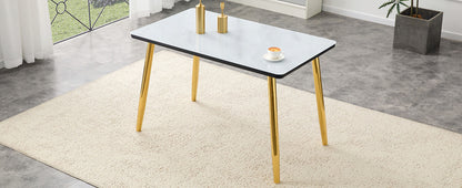 Modern minimalist rectangular dining table, suitable for 4-6 people. Tempered glass countertop+lower MDF board, imitation marble texture – Model W1151S04619