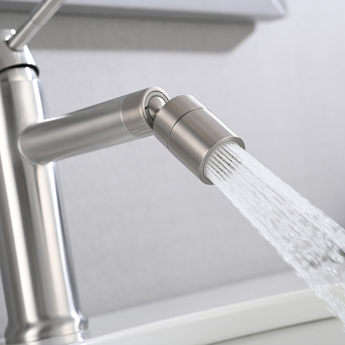Brushed Nickle Bathroom Faucet for 2 Mode Faucet for Bathroom Sink with 360° Rotating Aerator