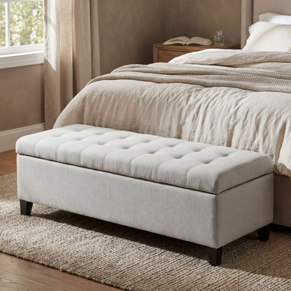 Upholstered Storage Ottoman Bench, Entryway Bench, End of Bed Bench, Ottoman Foot Rest, Light Grey, 300lbs