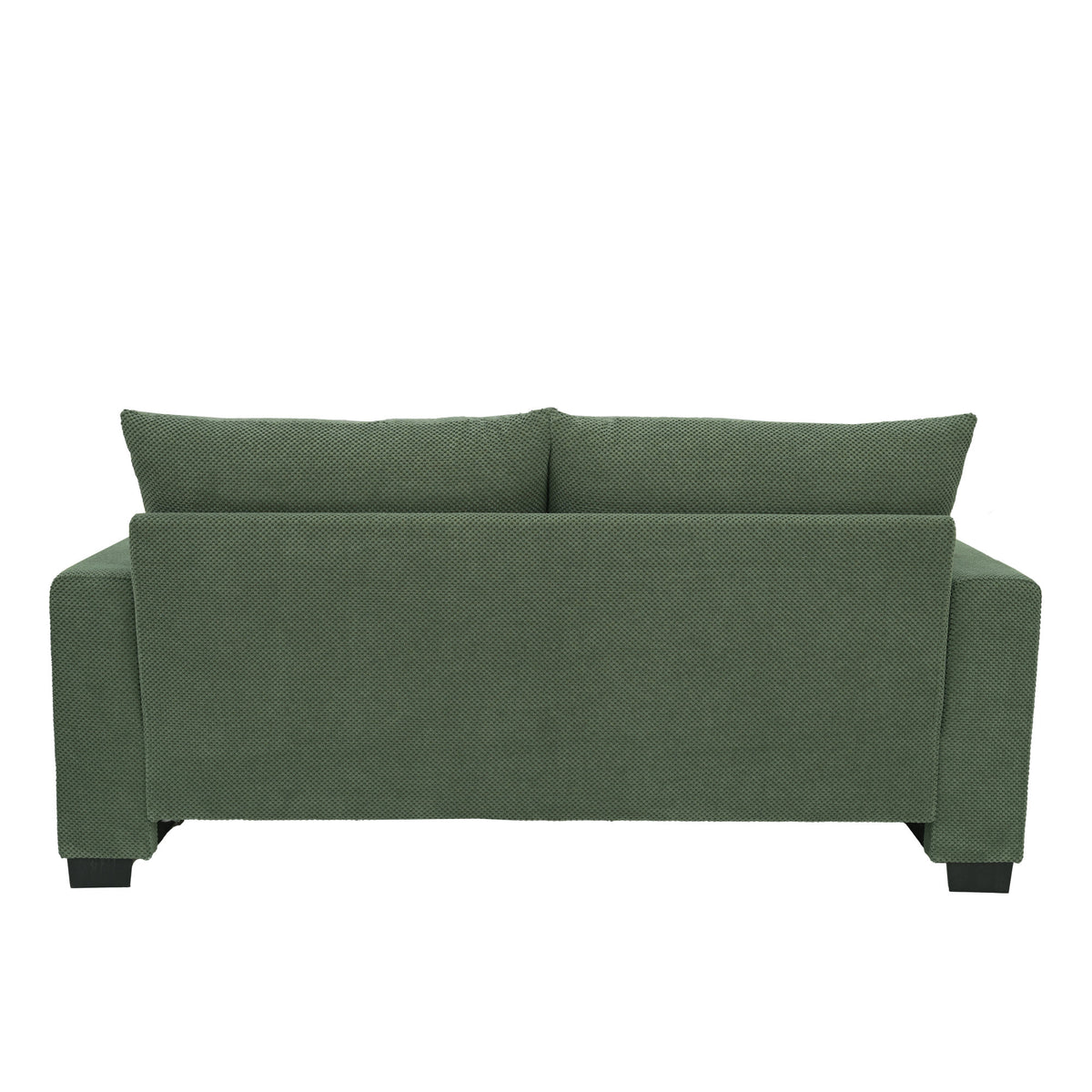 69-inch two-seater  Sofa with Textured Fabric, Comfortable Upholstered Couch with 2 Throw Pillows and Sturdy Plastic Legs for Living Room, Apartment, Office,  Dark Green