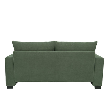 69-inch two-seater  Sofa with Textured Fabric, Comfortable Upholstered Couch with 2 Throw Pillows and Sturdy Plastic Legs for Living Room, Apartment, Office,  Dark Green