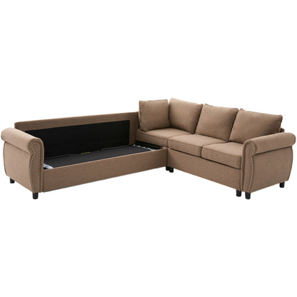 [NEW ARRIVED] [VIDEO PROVIDED] Sleeper Sofa, 2 in 1 Pull Out Couch Bed,6 seater sofa bed, L Shaped Sleeper Sectional Sofa Couch,Riveted sofa,104'' Large combined sofa Bed in living room, Brown