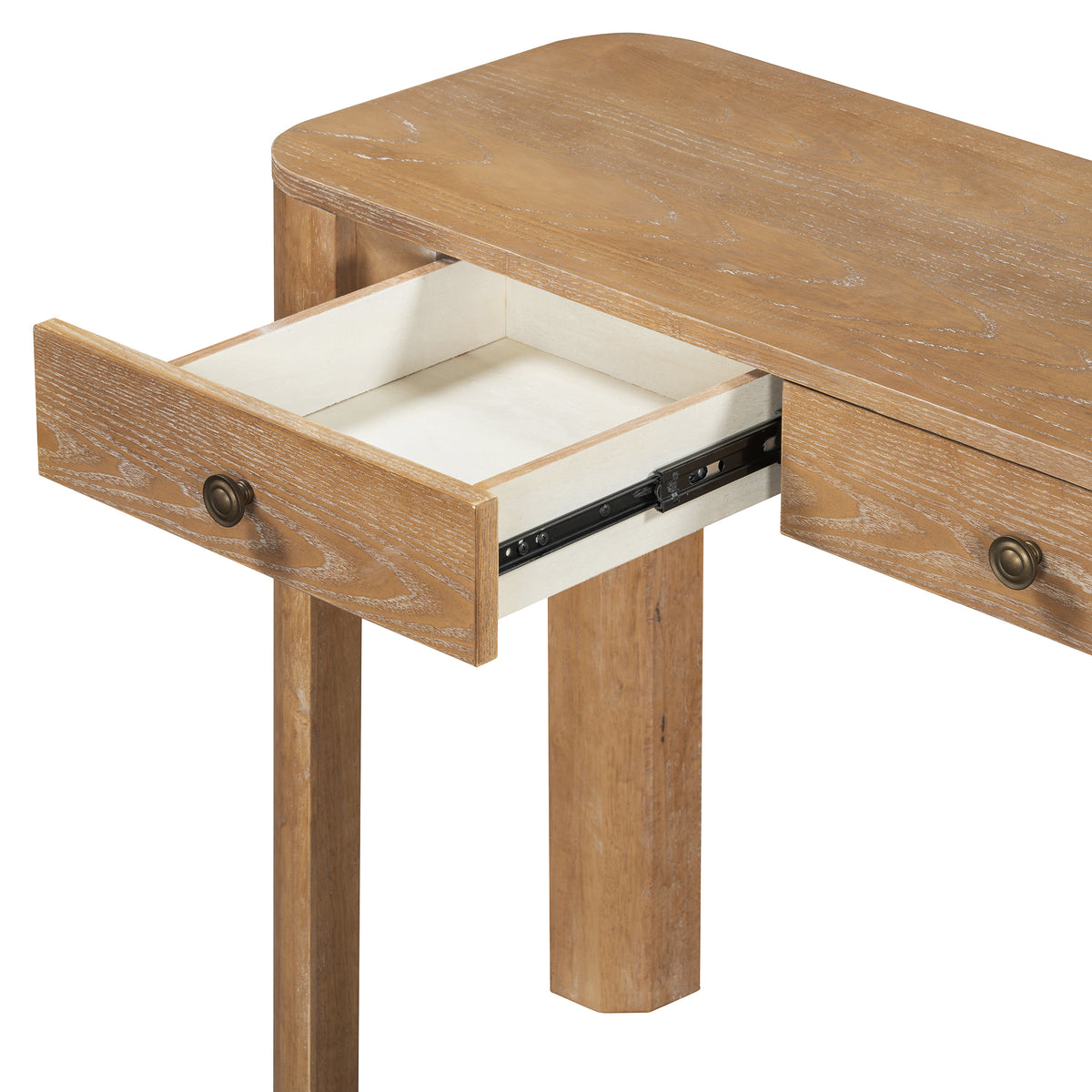 TREXM Rustic Console Table with Curved Corners for Safety, Entryway Table with 3 Concealed Drawers