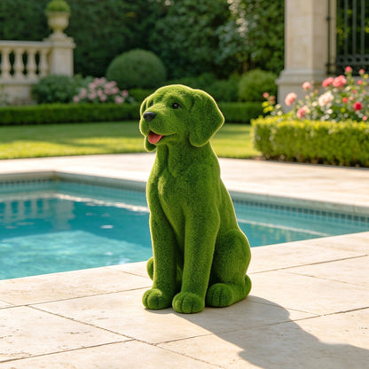 13.7' Garden Statue, Flocked Dog Figurine Style A, Resin Green Grass Effect Puppy Sculpture, Yard Lawn Patio Porch Landscape Ornament, Decor Gift for Garden & Pet Lovers