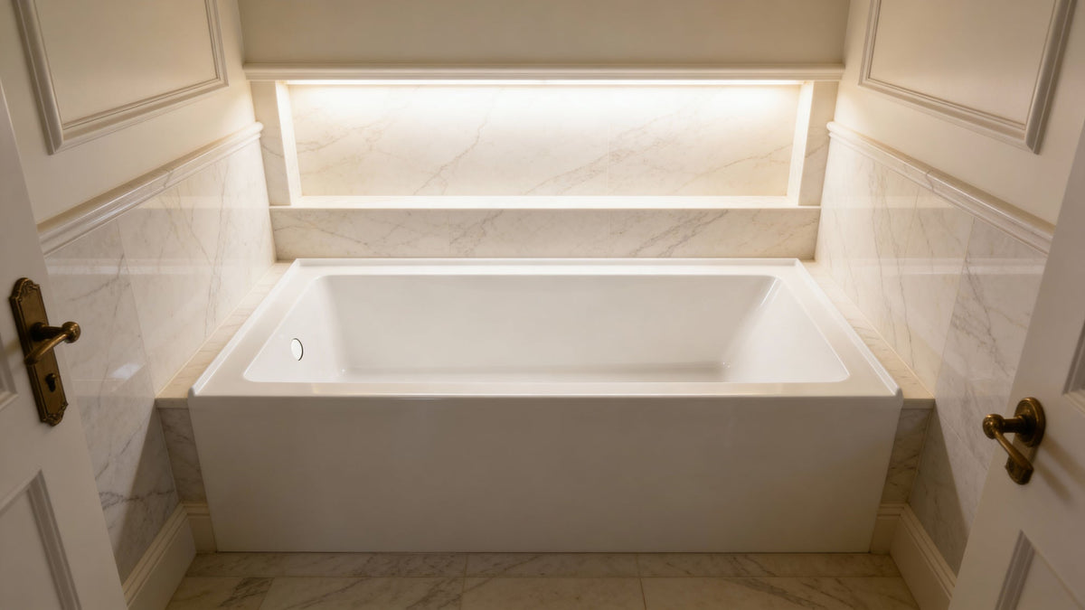 60" x 36" Alcove Bathtub, Acrylic Soaking Tub with Ergonomic Backrest, Anti-Slip Base, Left Drain, Glossy White