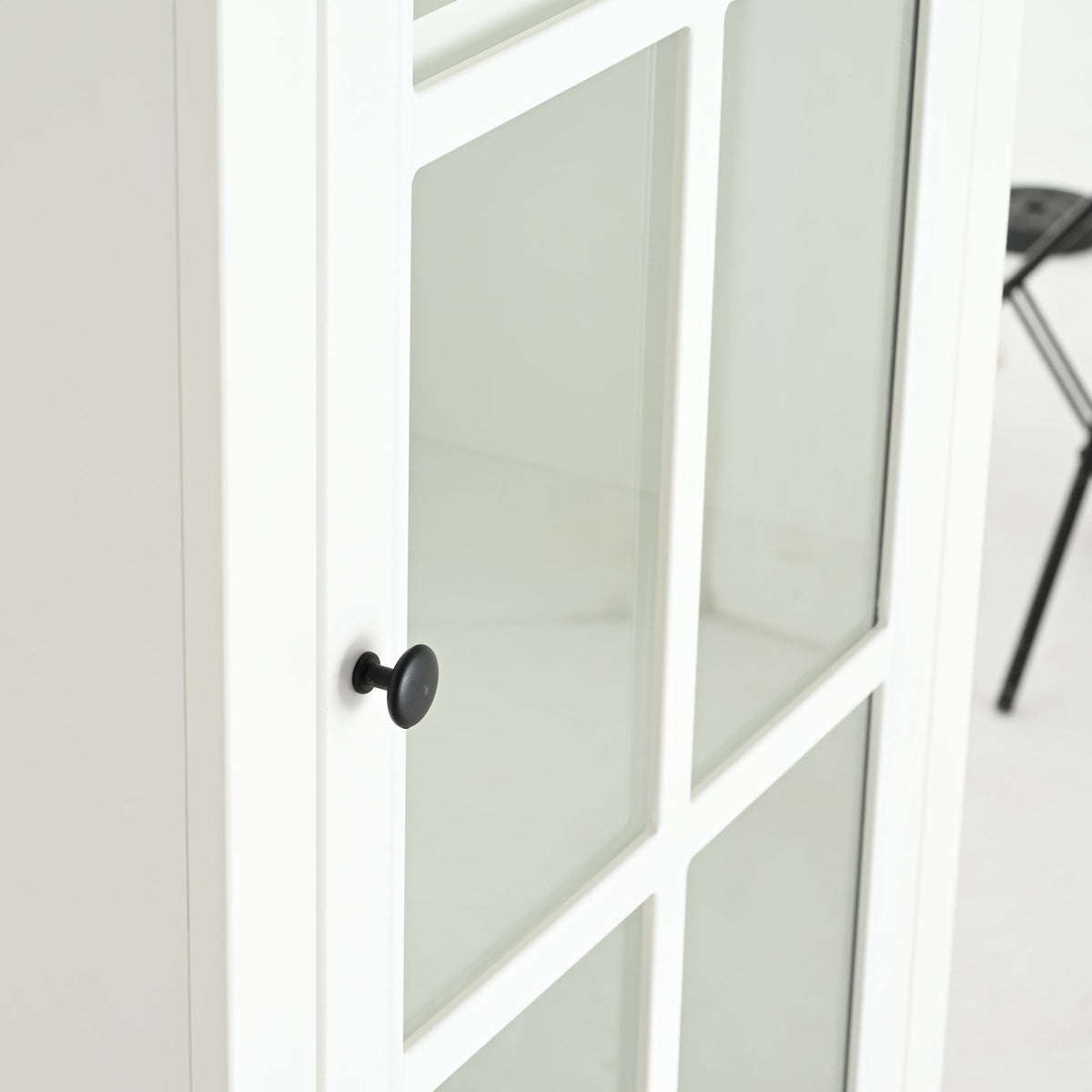 75.25'' Tall Freestanding Pantry Cabinet with Glass Door & Lattice Window, Farmhouse Display Cabinets with Storage, Hutch with Double-Action LH&RH Door, for Hallways, Livingroom Kitchen & Office,White