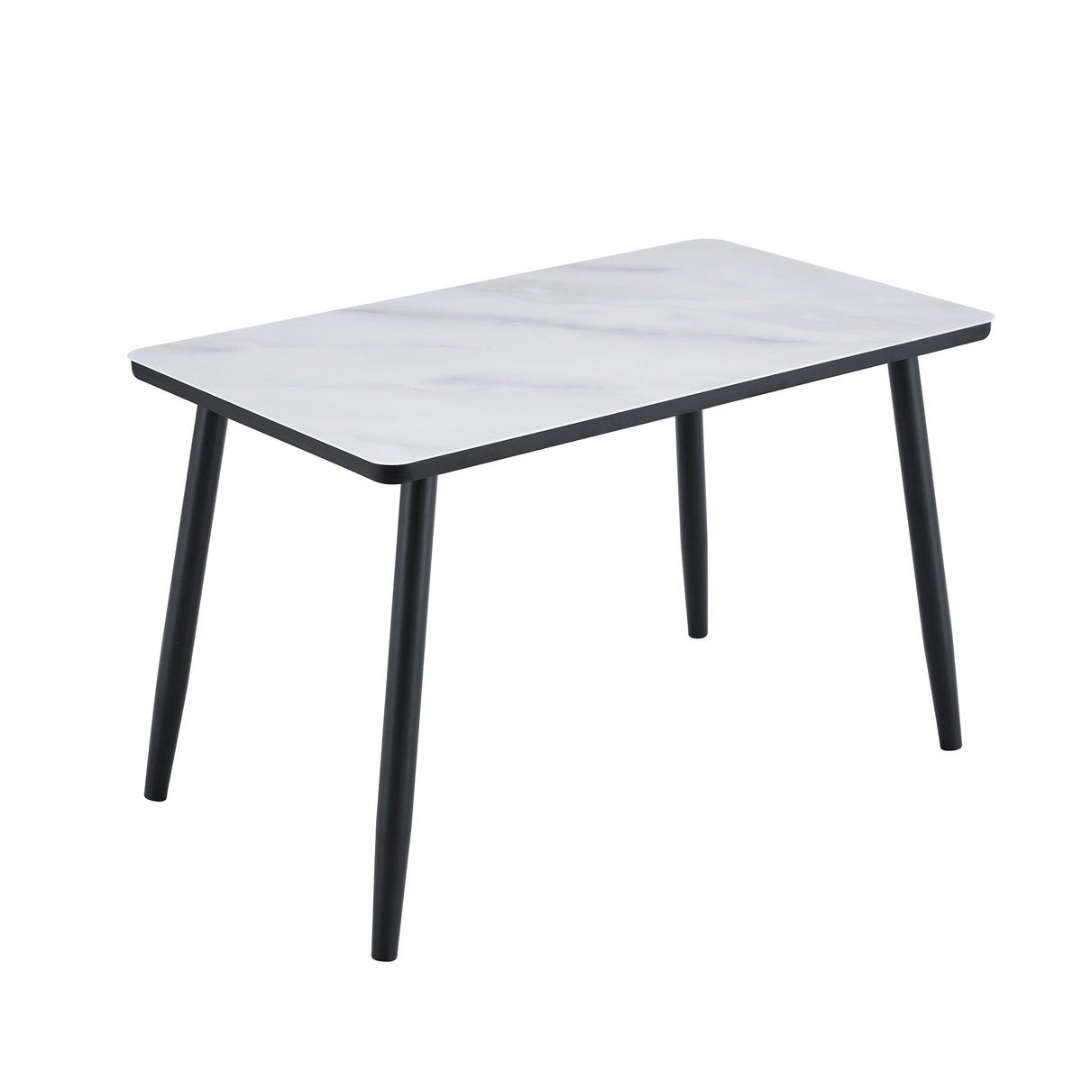 Modern minimalist rectangular dining table, suitable for 4-6 people. Tempered glass countertop+lower MDF board, imitation marble texture – Model W1151S04618