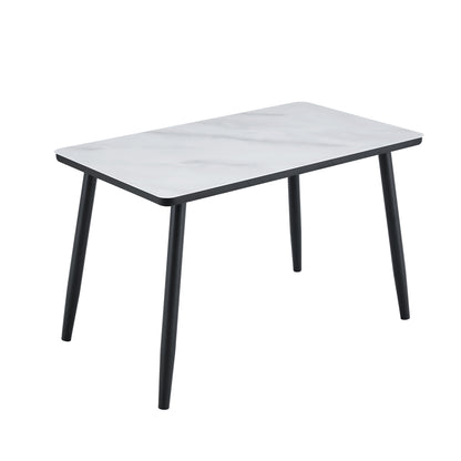 Modern minimalist rectangular dining table, suitable for 4-6 people. Tempered glass countertop+lower MDF board, imitation marble texture – Model W1151S04618