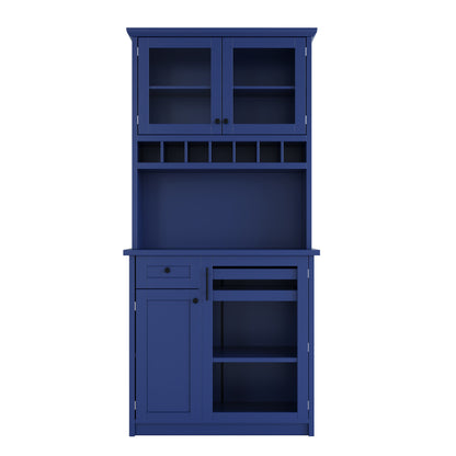[Assembly Video Provided] TOPMAX Farmhouse 35.4x17.7x74.8inch Freestanding Buffet with Hutch – Blue