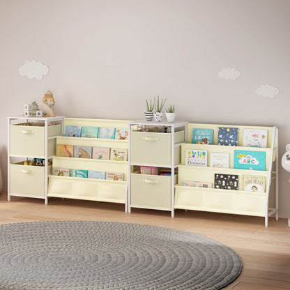 Kids Bookshelf with 3-Tier Front-Facing Book Display, 2 Storage Bins and Bottom Cabinet, Children's Bookcase Organizer for Bedroom, Playroom and Nursery
