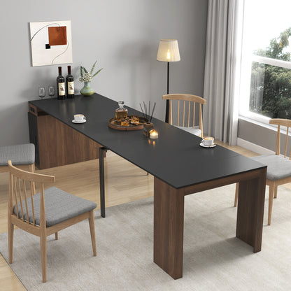Modern Multifunctional Extendable Dining Table with Outlet, Space Saving Expanding Table with Storage for Party, Weddings, Meetings, Celebrations